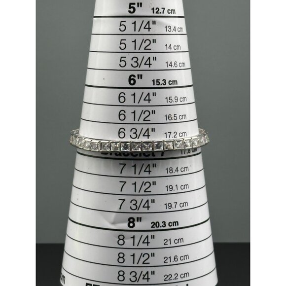 Tennis Bracelet Silver Tone Square Cut Clear Stones Box Clasp Statement 7 Inch - Picture 8 of 9